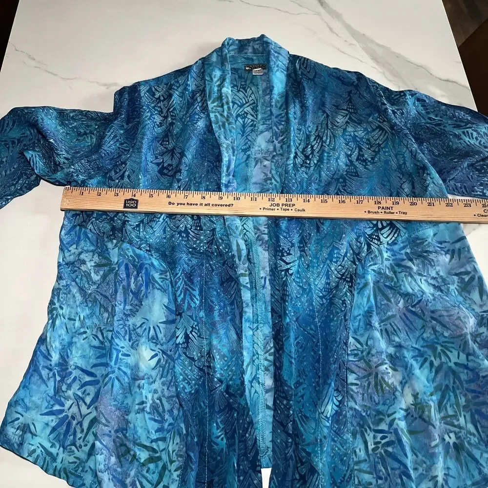 Cahaya by Tanami Open Front Kimono Beach Swim Cover Up Size Large Blue Tropical